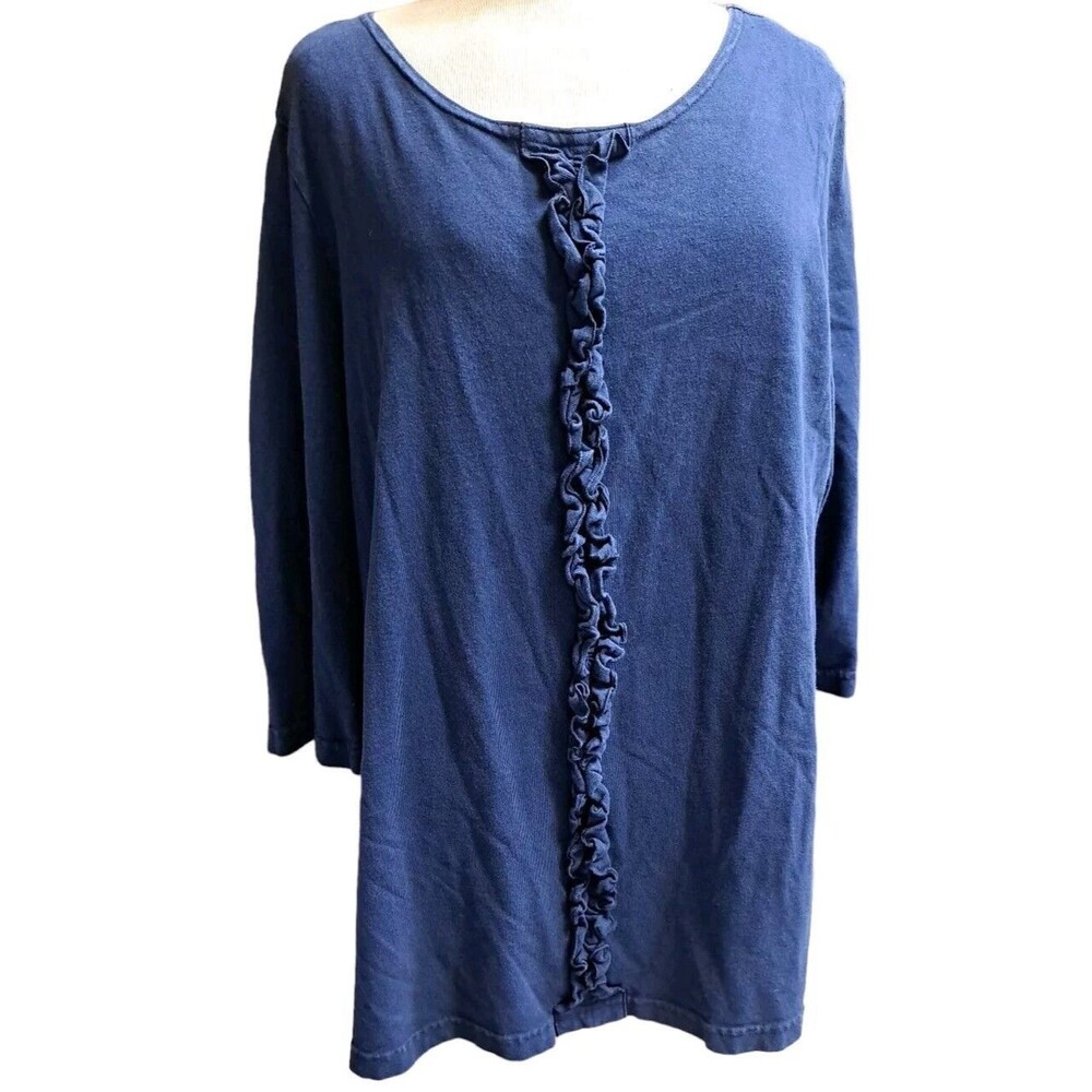 Bryn Walker Tunic Top Women's Size XL Blue Lagenlook Bohemian Peasant Blouse USA